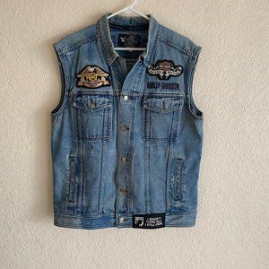VTG Harley Davidson Embroidered Men's Medium with Patches Motorcycle Denim Vest